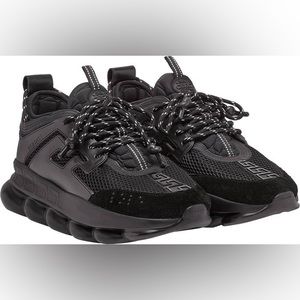 **GENTLY WORN** Versace Chain Reaction Sneakers, Black, Size 9 (39)